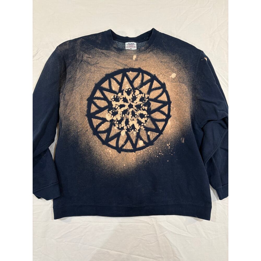 Reworked Hand Bleach Dyed Black Medallion Sweatshirt Size XL Pluma